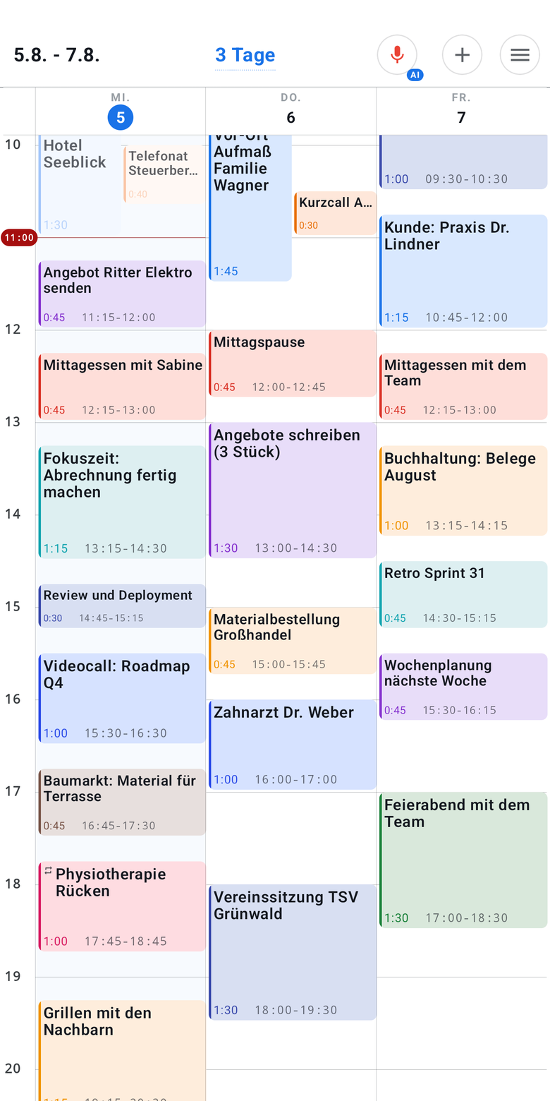 Tempo 3-Tage-Ansicht